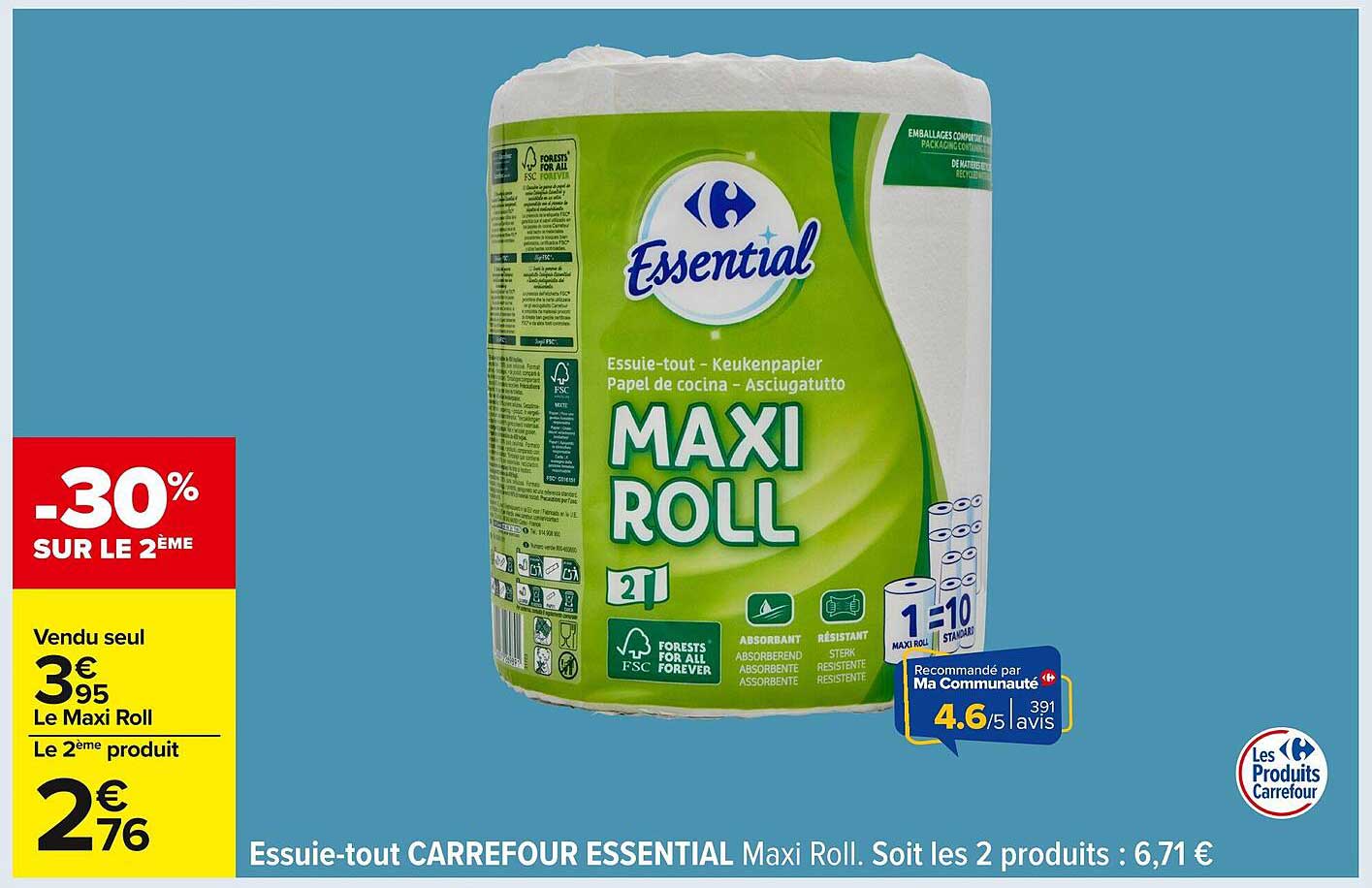 Essuie-tout CARREFOUR ESSENTIAL Maxi Roll