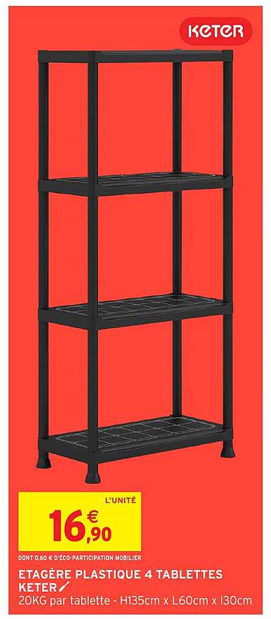 ETAGÈRE PLASTIQUE 4 TABLETTES KETER