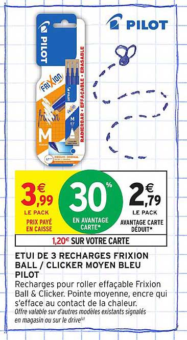 ETUI DE 3 RECHARGES FRIXION BALL / CLICKER MOYEN BLEU PILOT