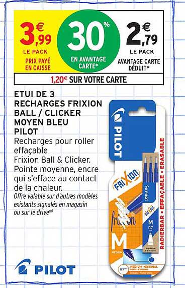 ÉTUI DE 3 RECHARGES FRIXION BALL / CLICKER MOYEN BLEU PILOT