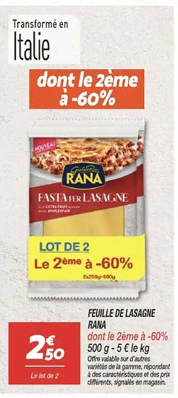 FEUILLE DE LASAGNE RANA
