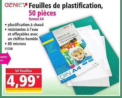 Feuilles de plastification, 50 pièces