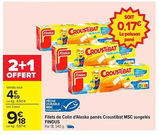 Filets de Colin d'Alaska panés Croustibat MSC surgelés FINDUS