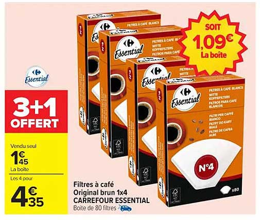 Filtres à café Original brun 1x4 Carrefour Essential
