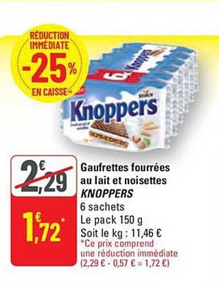 Gaufrettes fourrées au lait et noisettes KNOPPERS