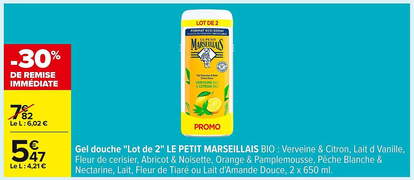 Gel douche 'Lot de 2' LE PETIT MARSEILLAIS BIO : Verveine & Citron
