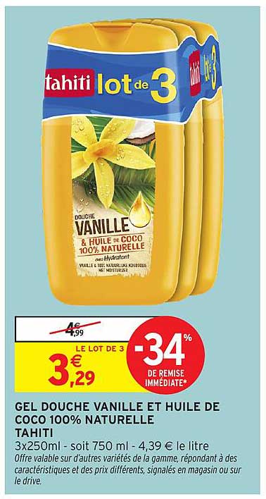 GEL DOUCHE VANILLE ET HUILE DE COCO 100% NATURELLE TAHITI
