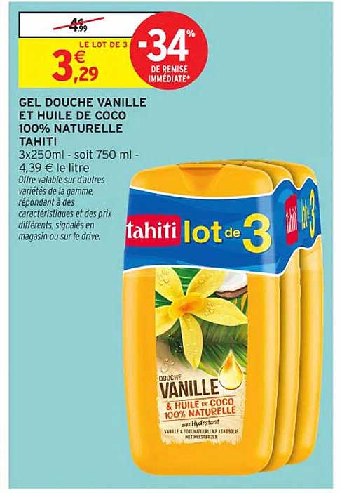 GEL DOUCHE VANILLE ET HUILE DE COCO 100% NATURELLE TAHITI