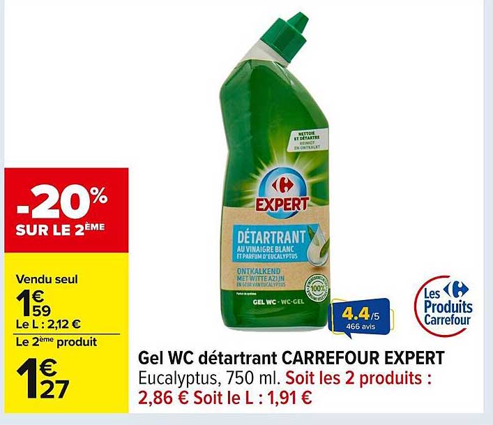 Gel WC détartrant CARREFOUR EXPERT Eucalyptus, 750 ml
