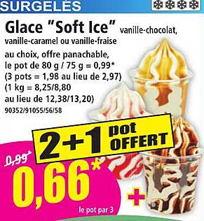 Glace "Soft Ice" vanille-chocolat, vanille-caramel ou vanille-fraise