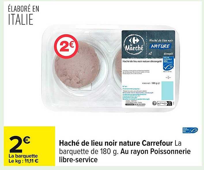 Haché de lieu noir nature Carrefour