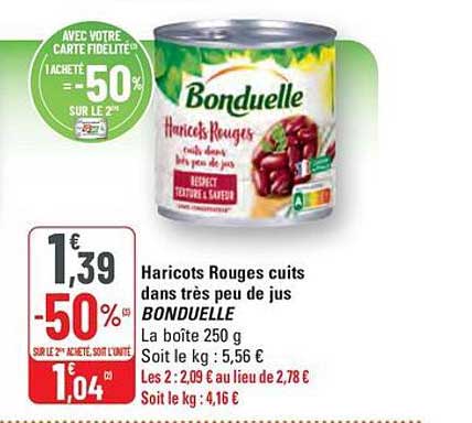 Haricots Rouges cuits dans très peu de jus BONDUELLE