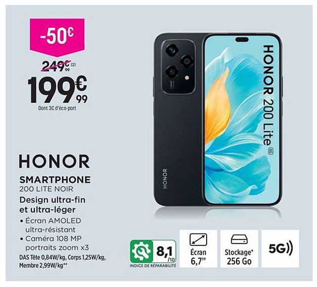 HONOR SMARTPHONE 200 LITE NOIR
