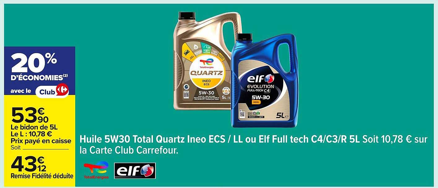 Huile 5W30 Total Quartz Ineo ECS / LL ou Elf Full tech C4/C3/R 5L