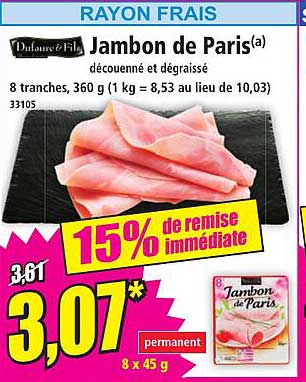 Jambon de Paris(a) découpé et dégraissé