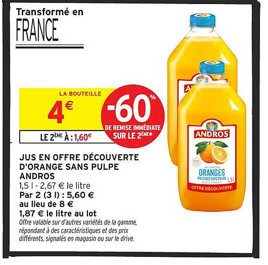 JUS EN OFFRE DÉCOUVERTE D'ORANGE SANS PULPE ANDROS