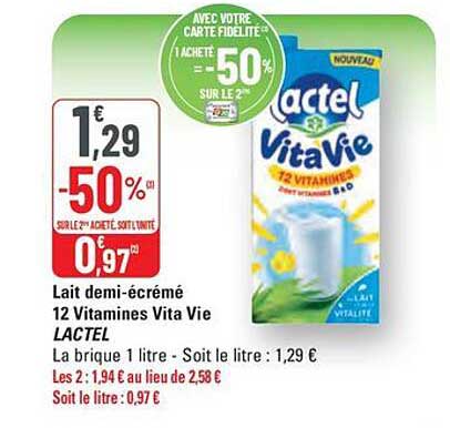 Lait demi-écrémé 12 Vitamines Vita Vie LACTEL