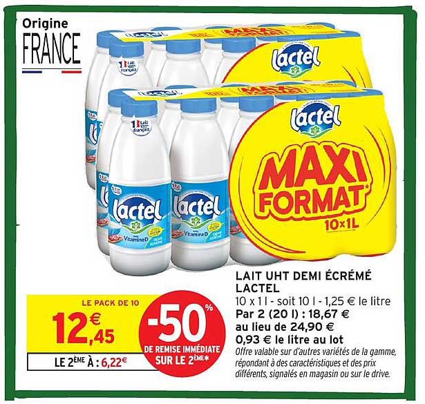 LAIT UHT DEMI ÉCRÉMÉ LACTEL