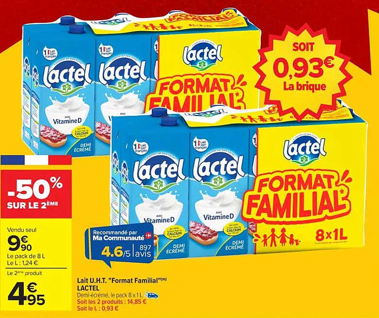 Lait U.H.T. "Format Familial" LACTEL