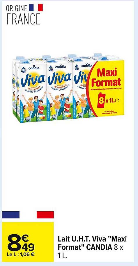 Lait U.H.T. Viva "Maxi Format" CANDIA 8 x 1 L