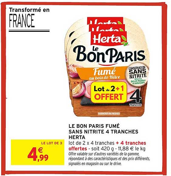 LE BON PARIS FUMÉ SANS NITRITE 4 TRANCHES HERTA