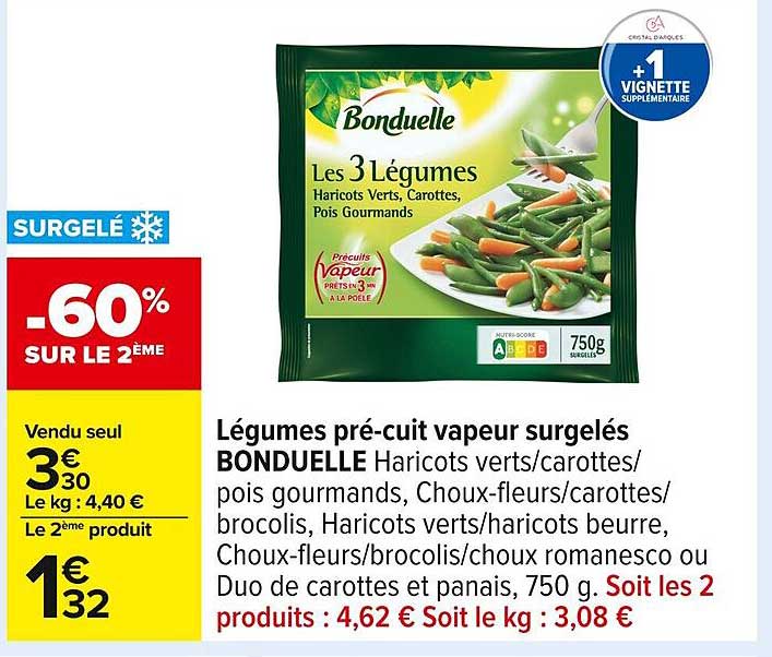 Légumes pré-cuit vapeur surgelés BONDUELLE