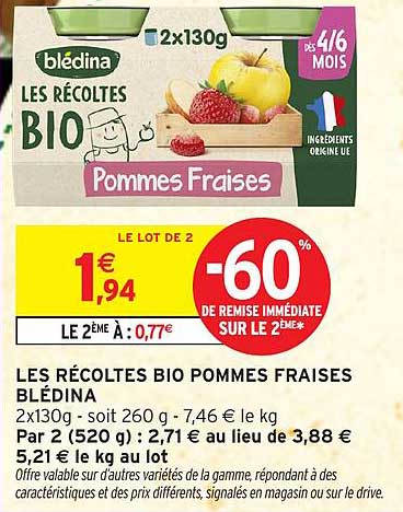 LES RÉCOLTES BIO POMMES FRAISES BLÉDINA