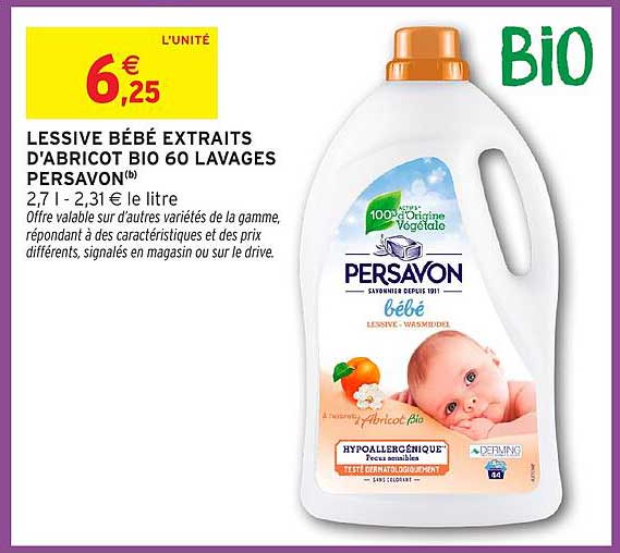 LESSIVE BÉBÉ EXTRAITS D'ABRICOT BIO 60 LAVAGES PERSAVON