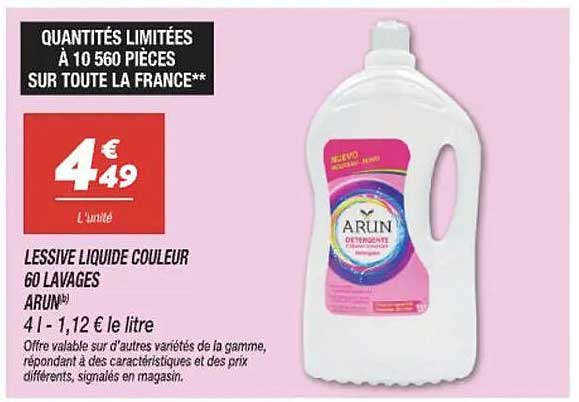 LESSIVE LIQUIDE COULEUR 60 LAVAGES ARUN®
