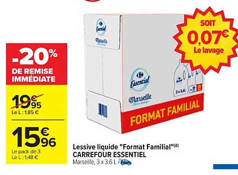 Lessive liquide "Format Familial" CARREFOUR ESSENTIEL
