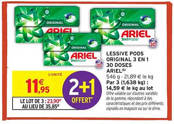 LESSIVE PODS ORIGINAL 3 EN 1 30 DOSES ARIEL