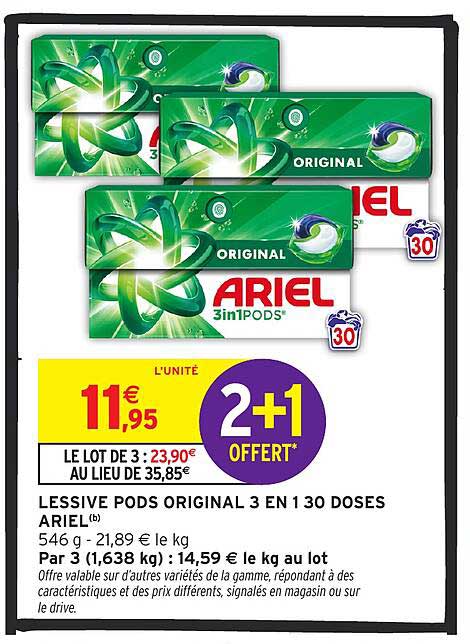 LESSIVE PODS ORIGINAL 3 EN 30 DOSES ARIEL