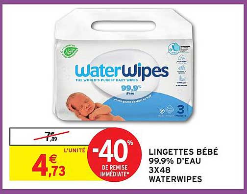 LINGETTES BÉBÉ 99.9% D'EAU 3X48 WATERWIPES