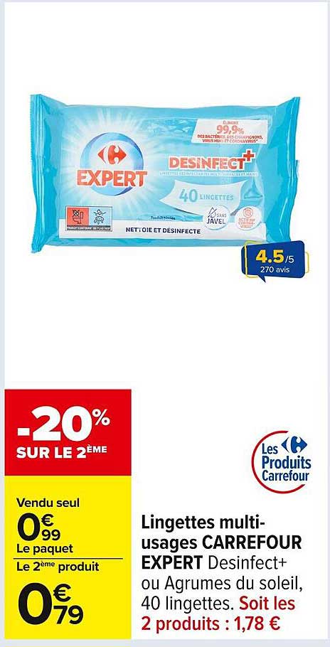 Lingettes multi-usages CARREFOUR EXPERT Desinfect+