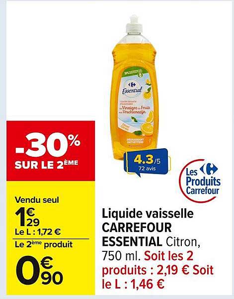 Liquide vaisselle CARREFOUR ESSENTIAL Citron, 750 ml