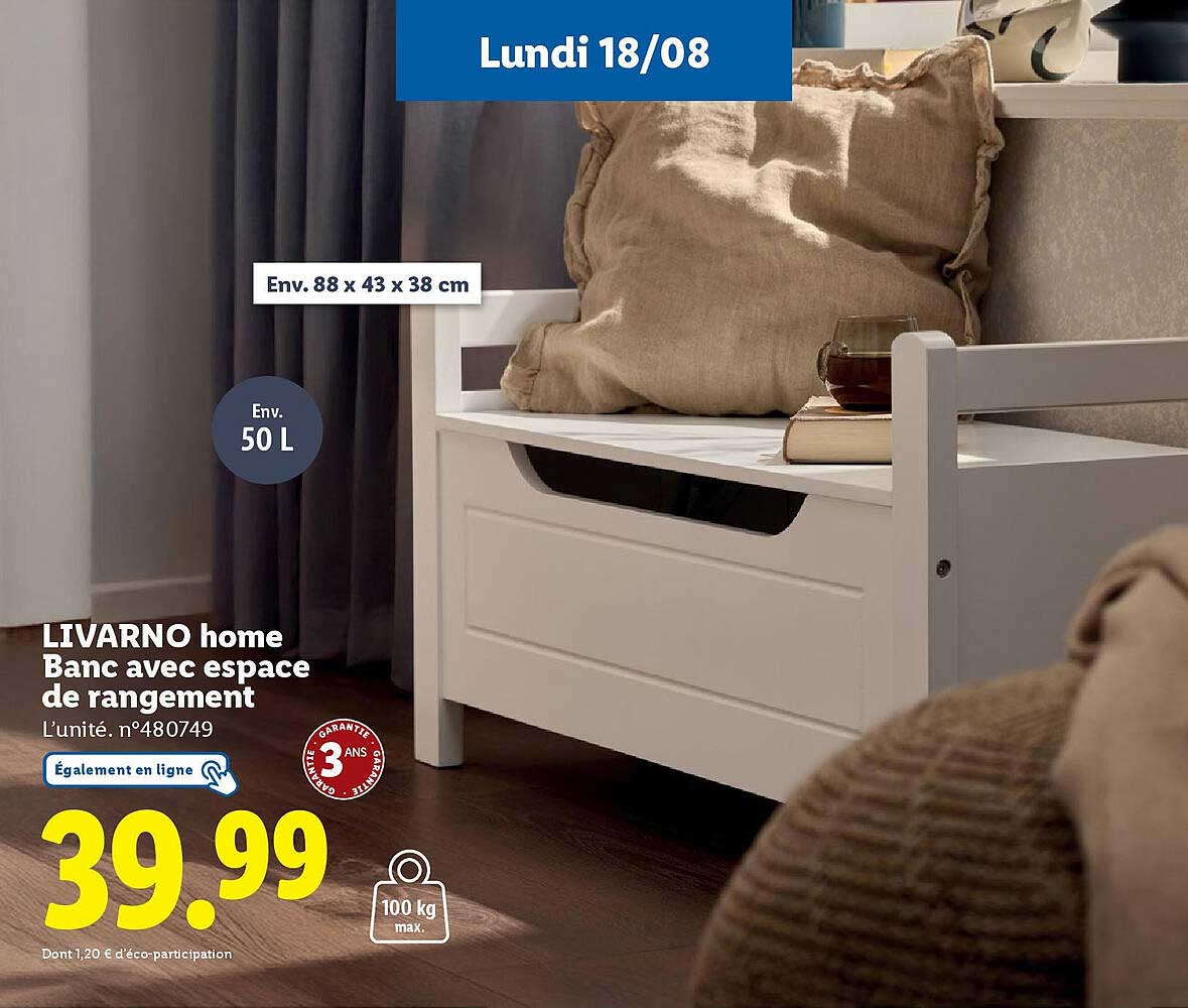 LIVARNO home Banc avec espace de rangement