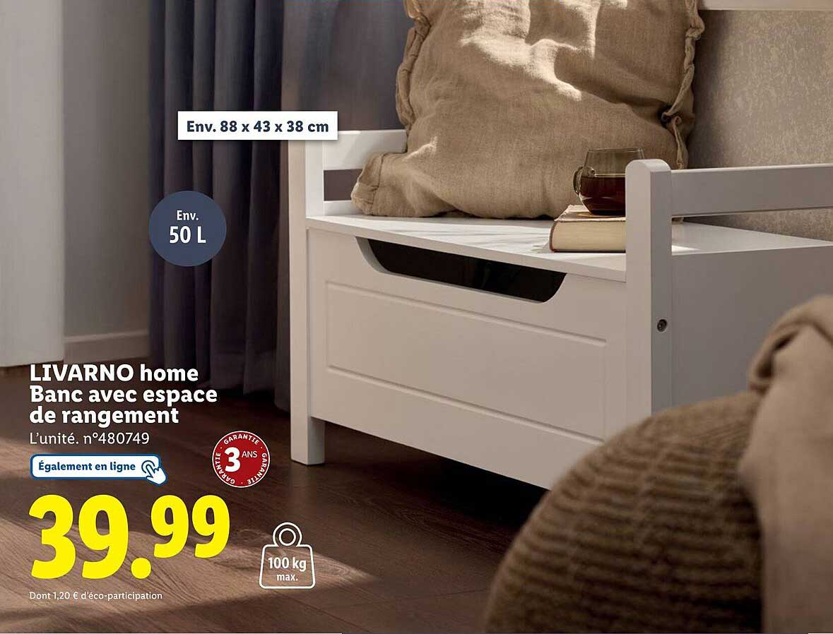 LIVARNO home Banc avec espace de rangement