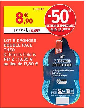 LOT 5 ÉPONGES DOUBLE FACE THEO