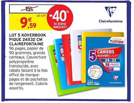 LOT 5 KOVERBOOK PIQUE 24X32 CM CLAIREFONTAINE