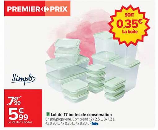 Lot de 17 boîtes de conservation