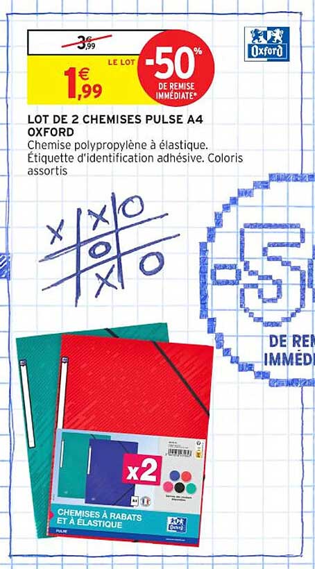 LOT DE 2 CHEMISES PULSE A4 OXFORD