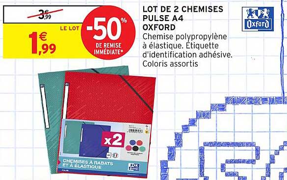 LOT DE 2 CHEMISES PULSE A4 OXFORD