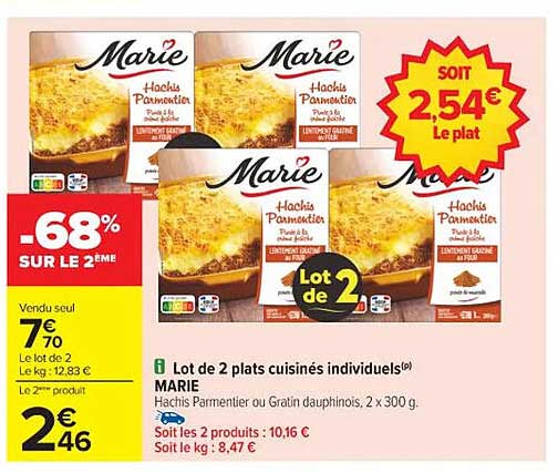 Lot de 2 plats cuisinés individuels Marie