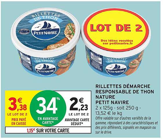 LOT DE 2 RILLETTES DE THON NATURE PETIT NAVIRE