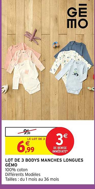 LOT DE 3 BODYS MANCHES LONGUES GÉMO