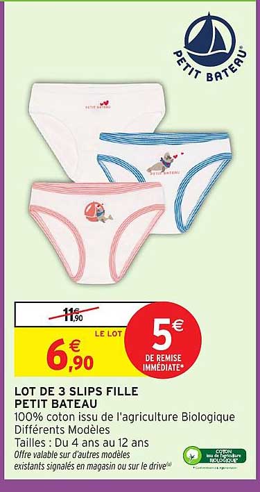 LOT DE 3 SLIPS FILLE PETIT BATEAU