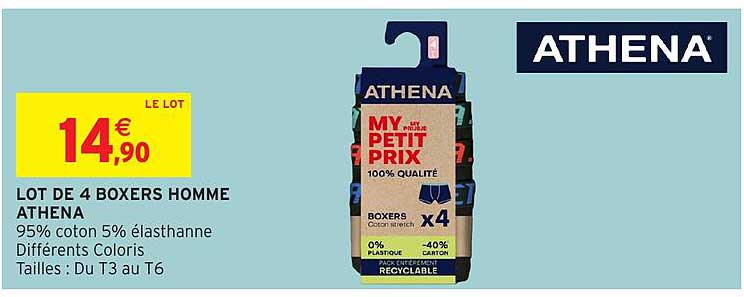 LOT DE 4 BOXERS HOMME ATHENA