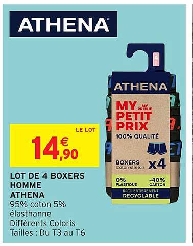 LOT DE 4 BOXERS HOMME ATHENA