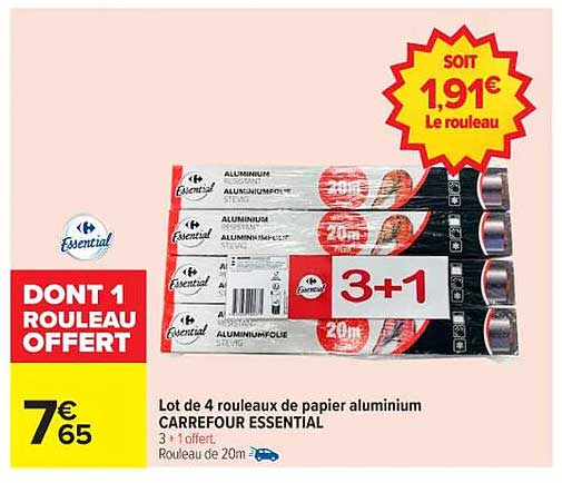 Lot de 4 rouleaux de papier aluminium CARREFOUR ESSENTIAL