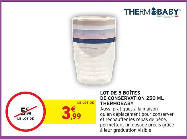 LOT DE 5 BOÎTES DE CONSERVATION 250 ML THERMOBABY